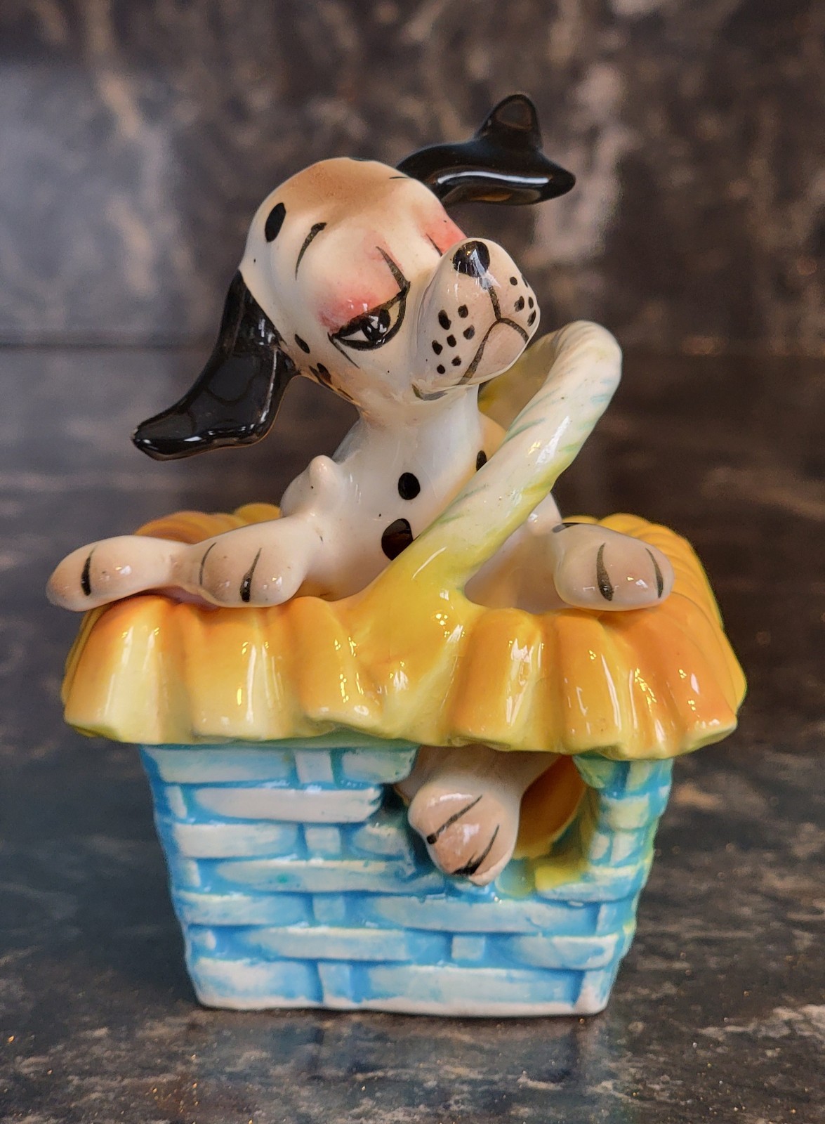 Vintage Anthropomorphic Dalmation Puppy In Basket Salt & Pepper Shakers - Japan 