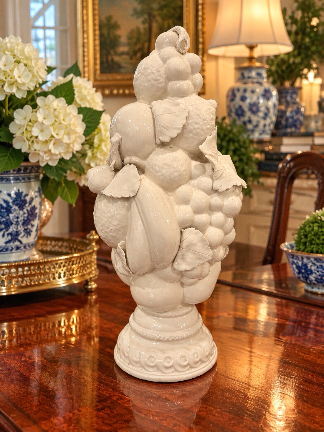 Vintage Italian Blanc de Chine Ceramic Fruit Topiary Centerpiece 16” Italy