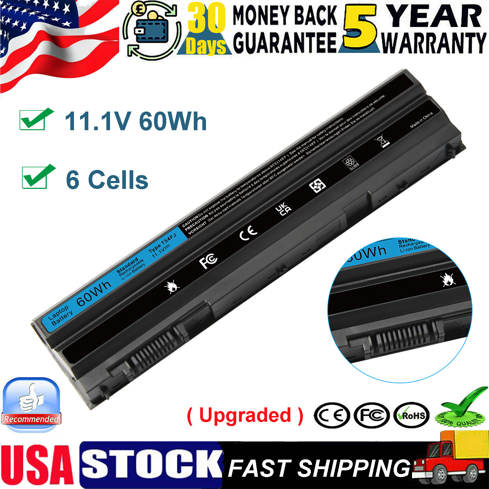 LOT Battery For Dell Latitude E6440 E5430 E5520 E5530 E6420 E6430 E6540 T54FJ