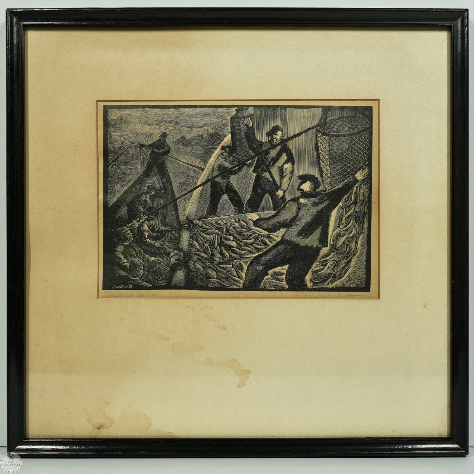 Vintage Bernard Brussel-Smith Signed Maritime Wood Engraving “Mackerel Seining”