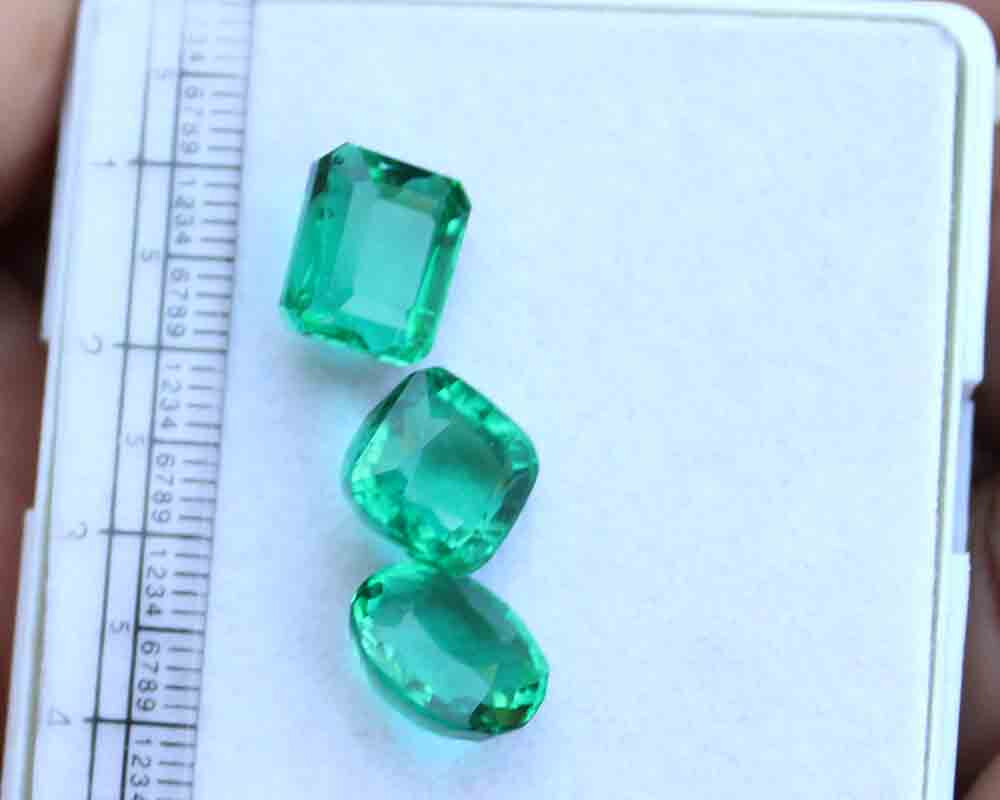 3 Pieces LAB GROWN BIRON 12.9 Ct COLUMBIAN GREEN EMERALD MIX CUT LOOSE GEMSTONE
