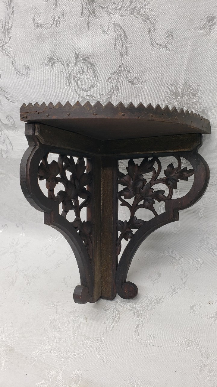 Antique Black Forest Shelf Hand Carved Wood Corner Leaf Motif 11 Antique Black Forest Shelf Hand Carved Wood Corner Leaf Motif 11