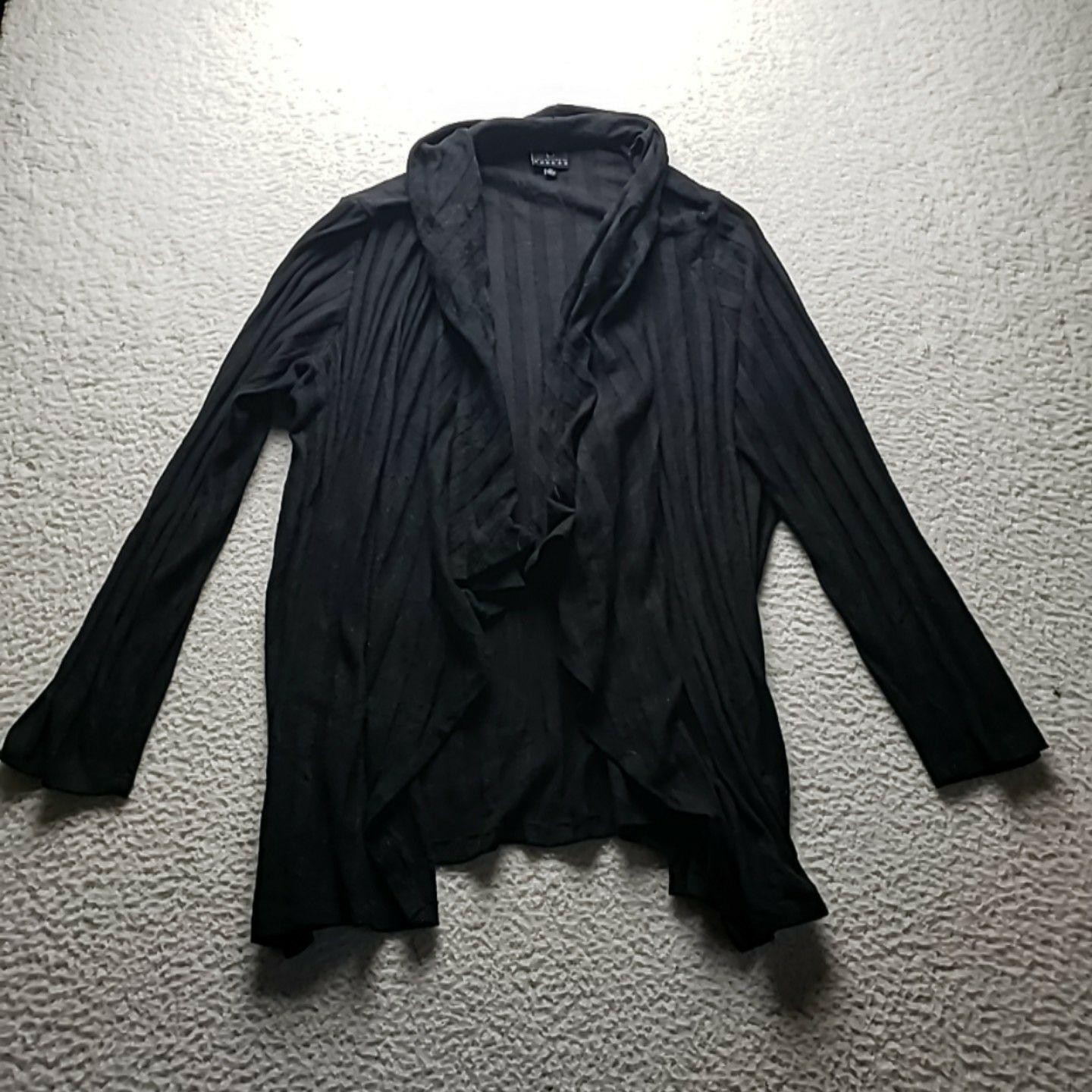 Bobeau Cardigan Sweater Womens 3X Black Ruffle Open Front Lightweight Knit