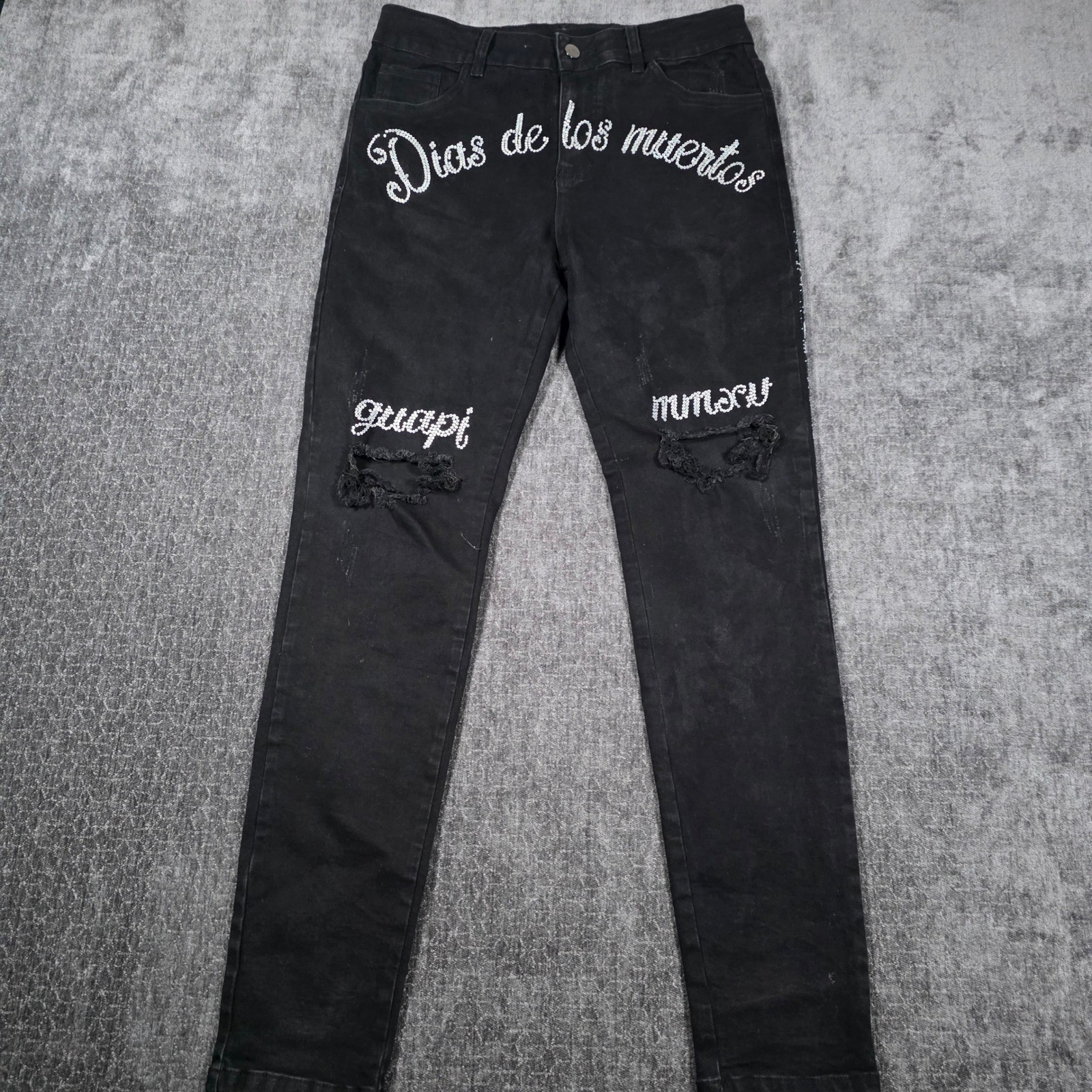 Guapi Aaron Wilhelm Dias De Los Muertos Distressed Jeans Black Mens 30 Limited Guapi Aaron Wilhelm Dias De Los Muertos Distressed Jeans Black Mens 30 Limited