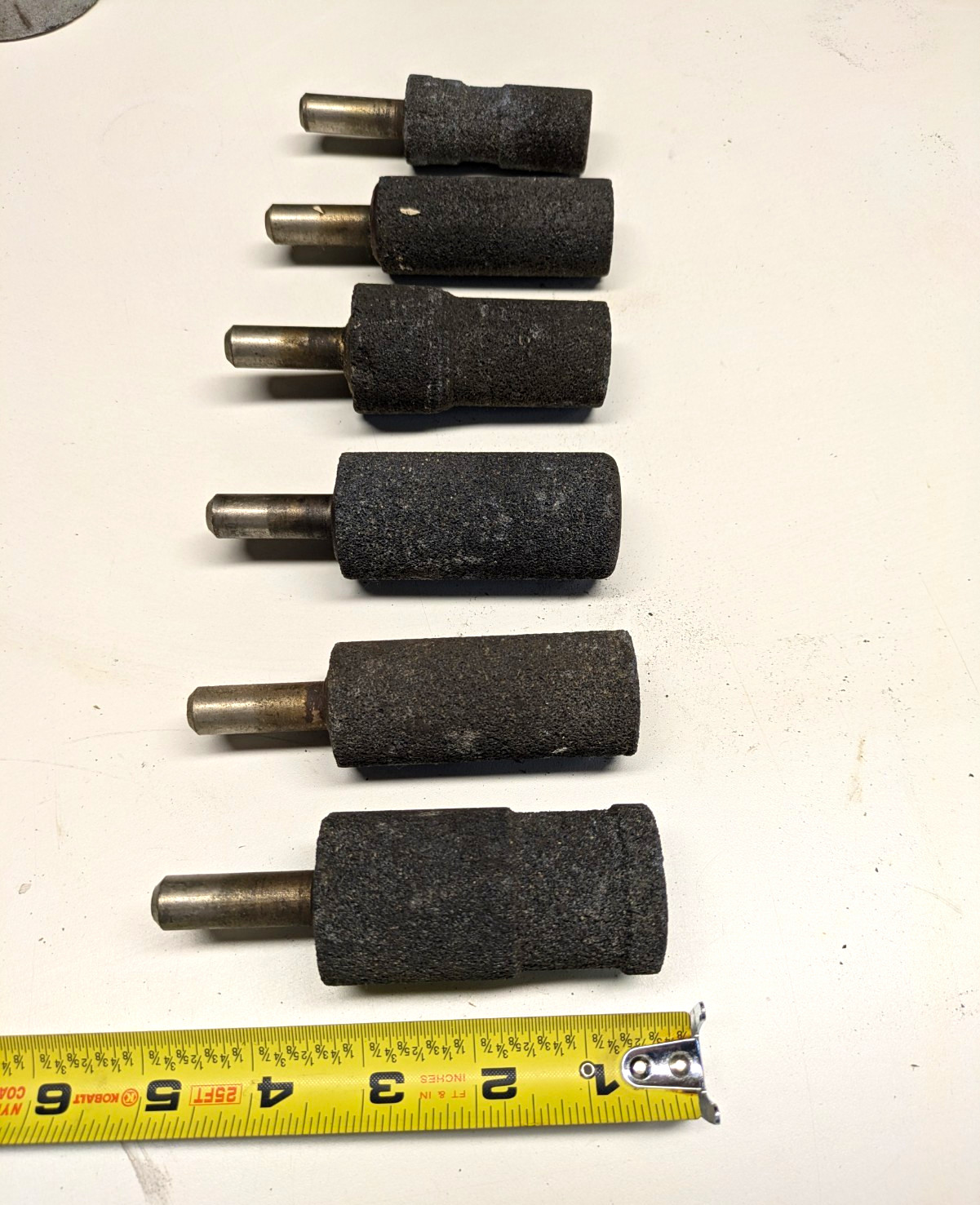 Lot of 6 Cylindrical Mounted Grinding Points 1/2 in Head Dia x Approx 3 in Long Lot of 6 Cylindrical Mounted Grinding Points 1/2 in Head Dia x Approx 3 in Long