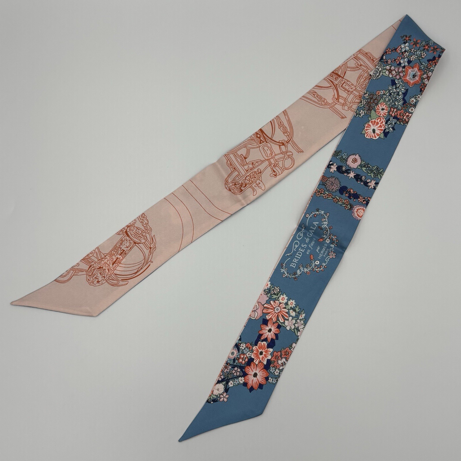 Hermès Brides de Gala en Fleurs Silk Twilly Blue Pink Floral Equestrian
