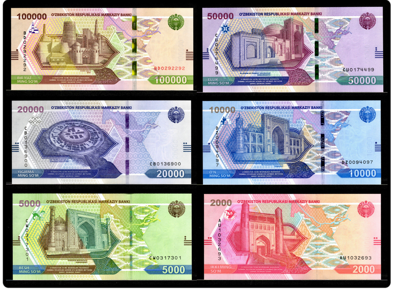 Uzbekistan 2000 5000 10,000 20,000 50,000 100,000 Sum, 6 Pcs SET, 2021, UNC NEW Uzbekistan 2000 5000 10,000 20,000 50,000 100,000 Sum, 6 Pcs SET, 2021, UNC NEW
