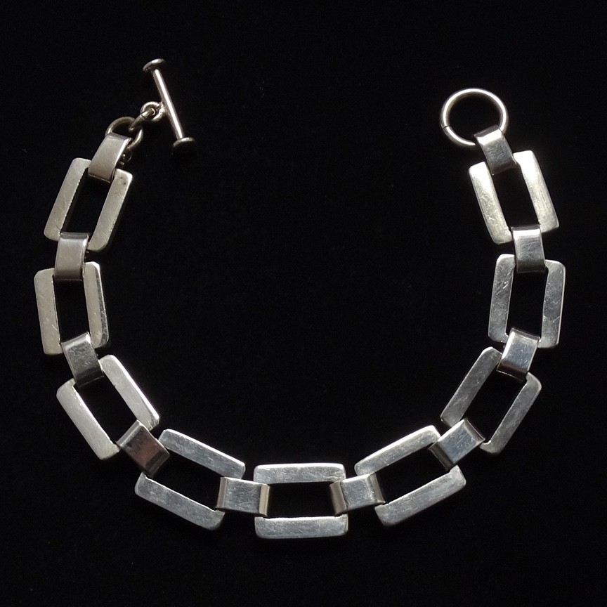 Vintage Taxco Mexico 925 Sterling Silver Link Bracelet Toggle Clasp 7” Signed