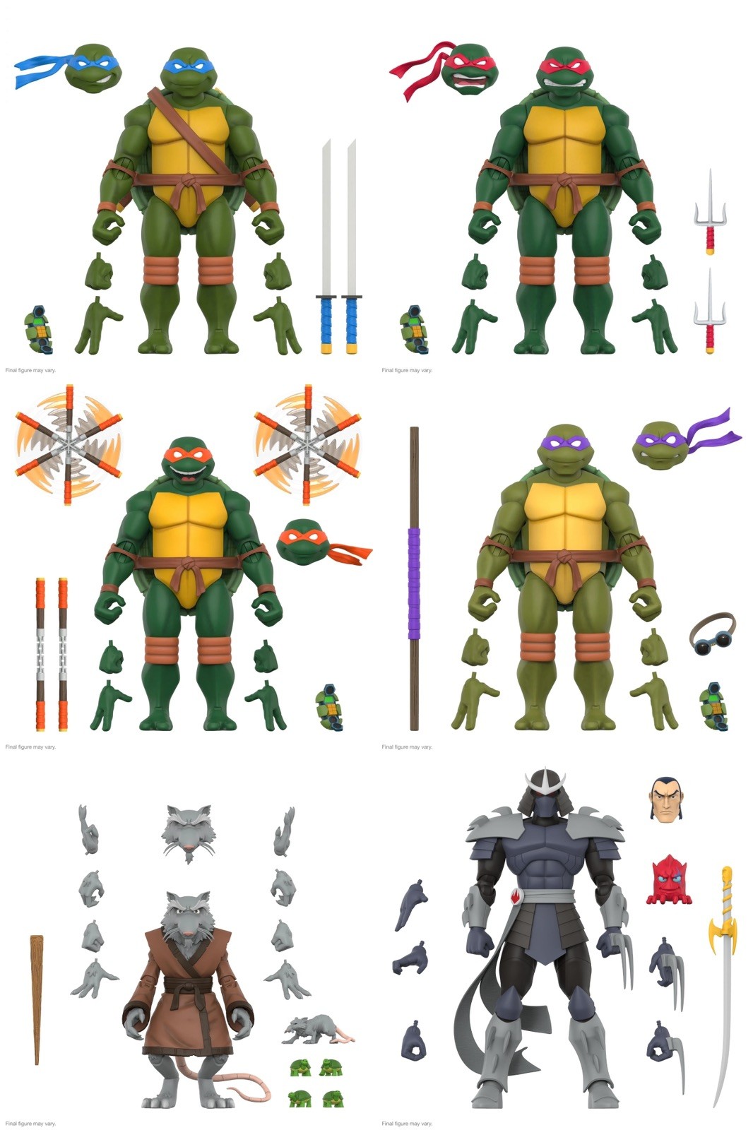 Super7 TMNT 2003 Wave 12 13 Turtles Leonardo Raphael Splinter Shredder LOT of 6 Super7 TMNT 2003 Wave 12 13 Turtles Leonardo Raphael Splinter Shredder LOT of 6