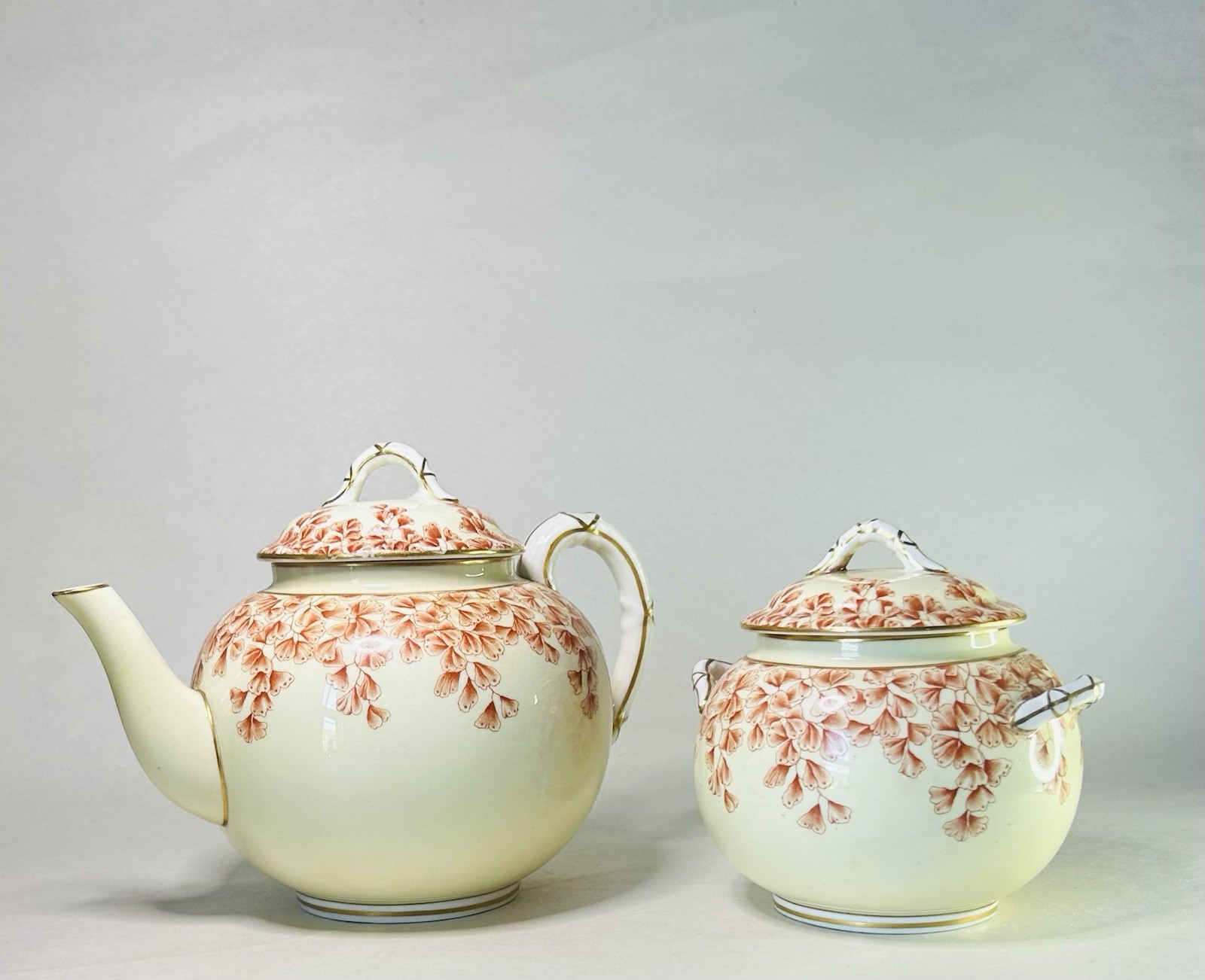 Antique Royal Worcester Circa 1885 Bamboo Handle Teapot & Lidded Sugar Bowl