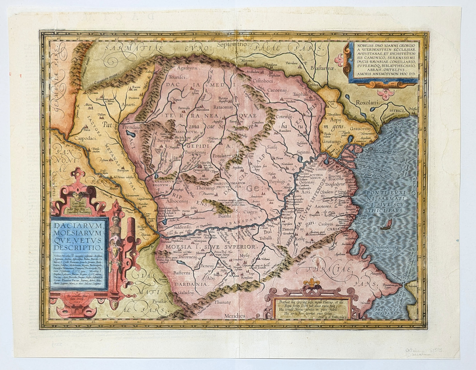 Romania, Bulgaria 1595. Abraham Ortelius - 17th Century Antique Map