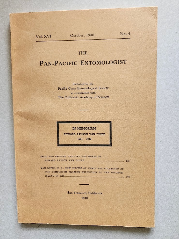 Pan-Pacific Entomologist 1940 Issue Dedicated Edward Van Duzee Solomon Islands 