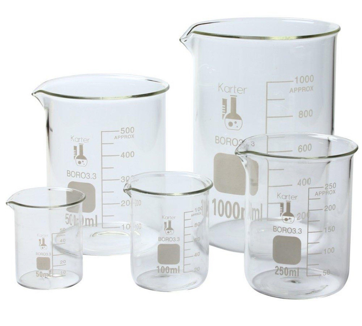 Karter Scientific 5-Piece Borosilicate Glass Beaker Set 50–1000mL BORO 3.3