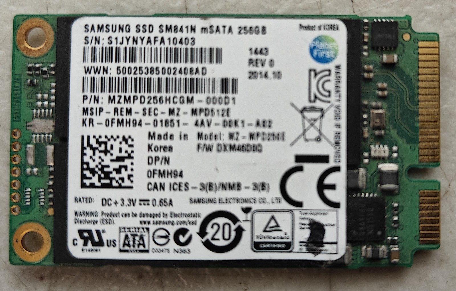 Samsung PM851 mSATA 256GB SSD - not M.2 slot