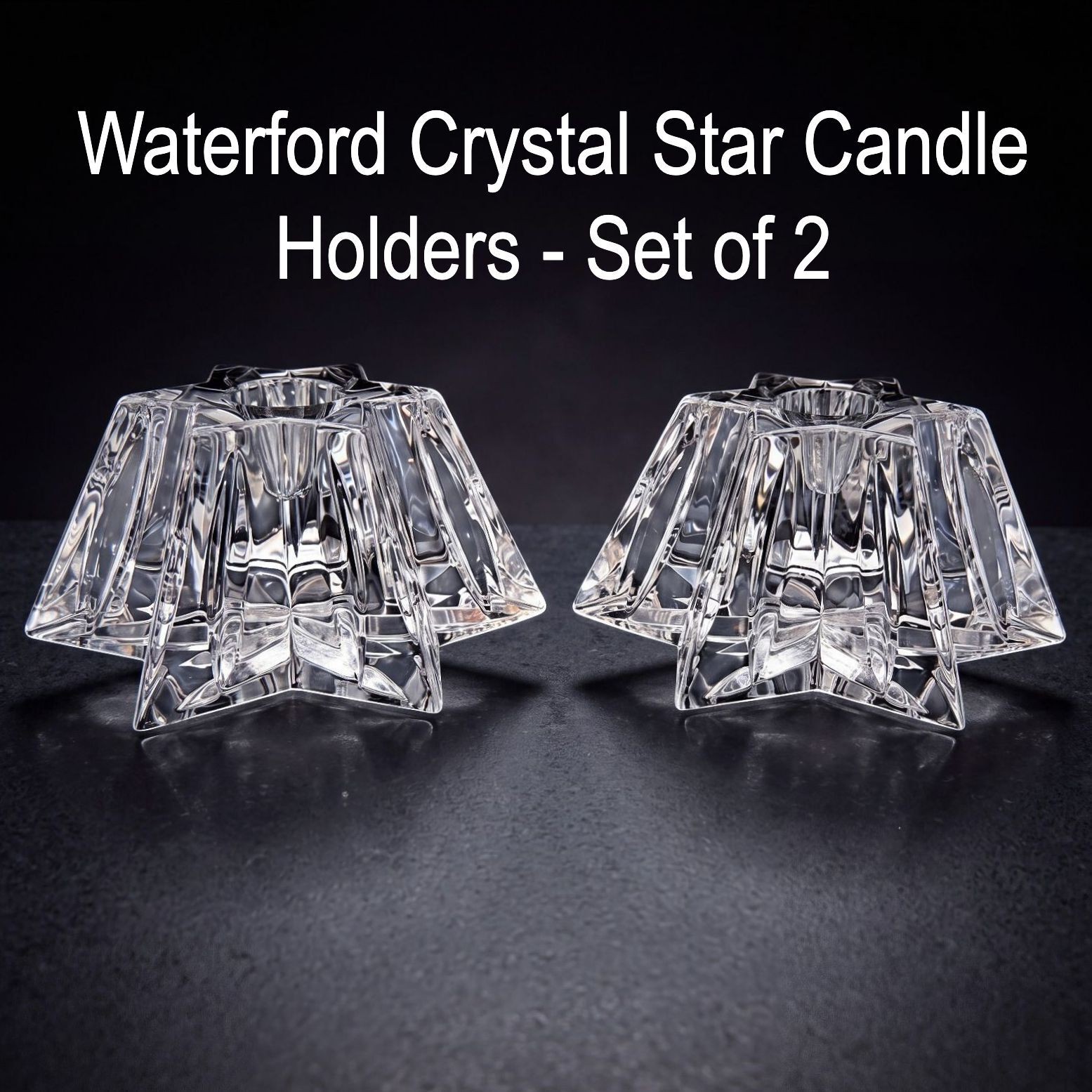 Vintage Waterford Crystal Star Candle Holders Set of 2 Clear Glass Votive Pair