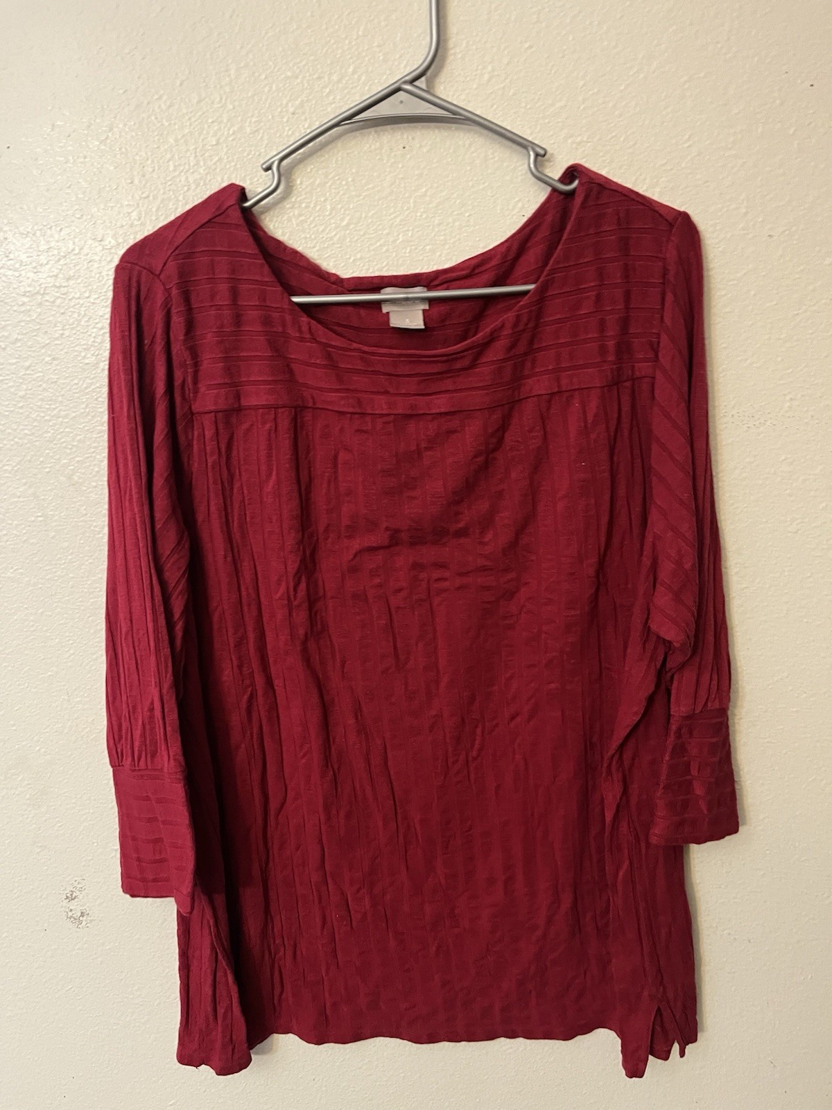 Chico\'s Maroon  Ribbed Knit Pullover Sweater Women\'s Size 3 XL 3/4 Sleeve Rayon