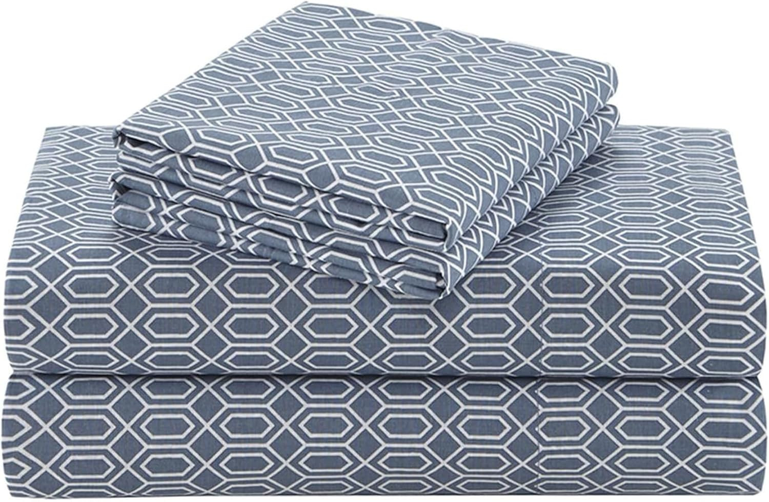 100% Cotton Percale Sheets Twin Size 3 Piece, Diamond Blue