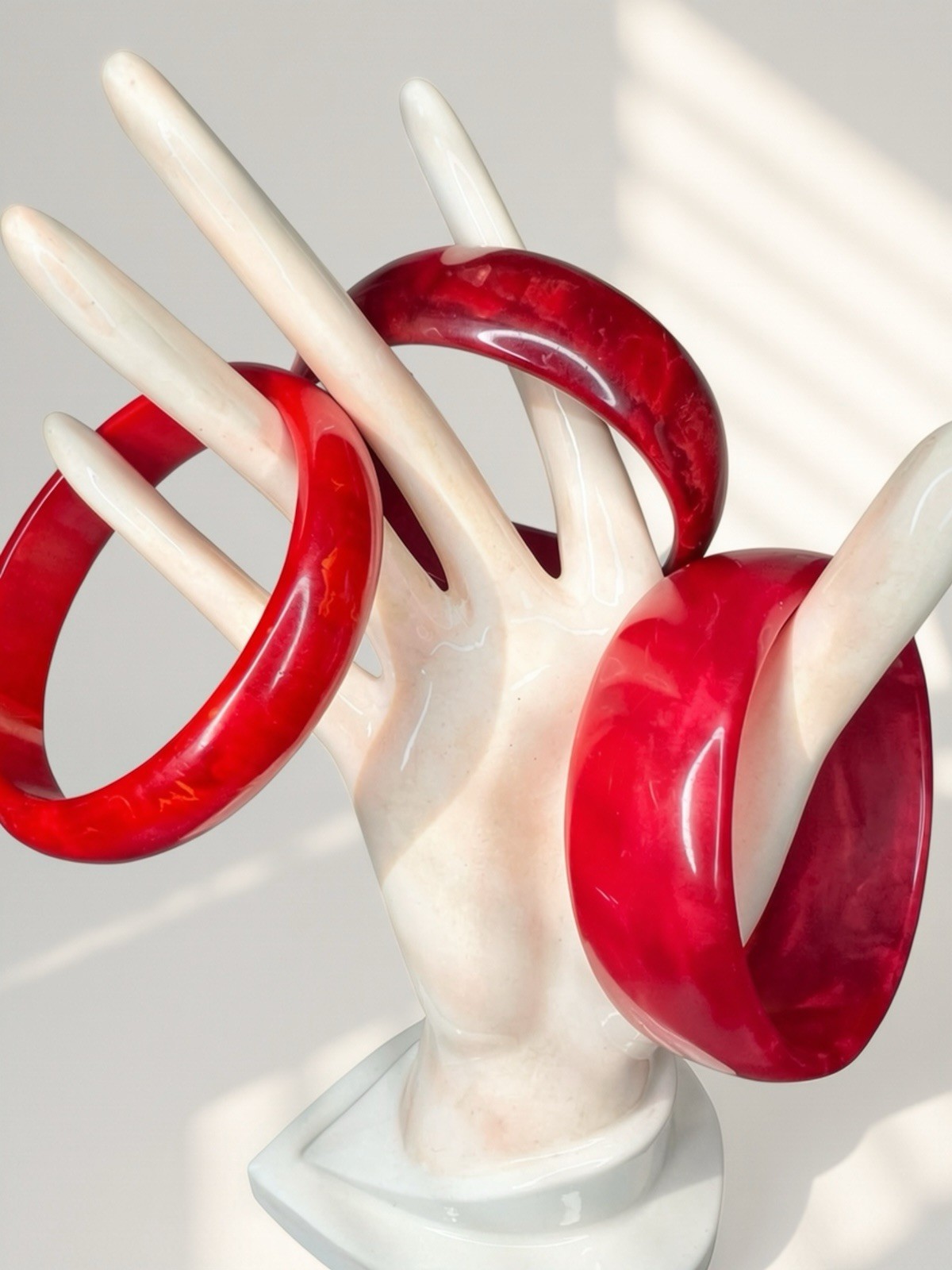 Vintage Cherry Red Bakelite Bangle Lot - 3pc Stack w/2 Marbled End of Day 🍒