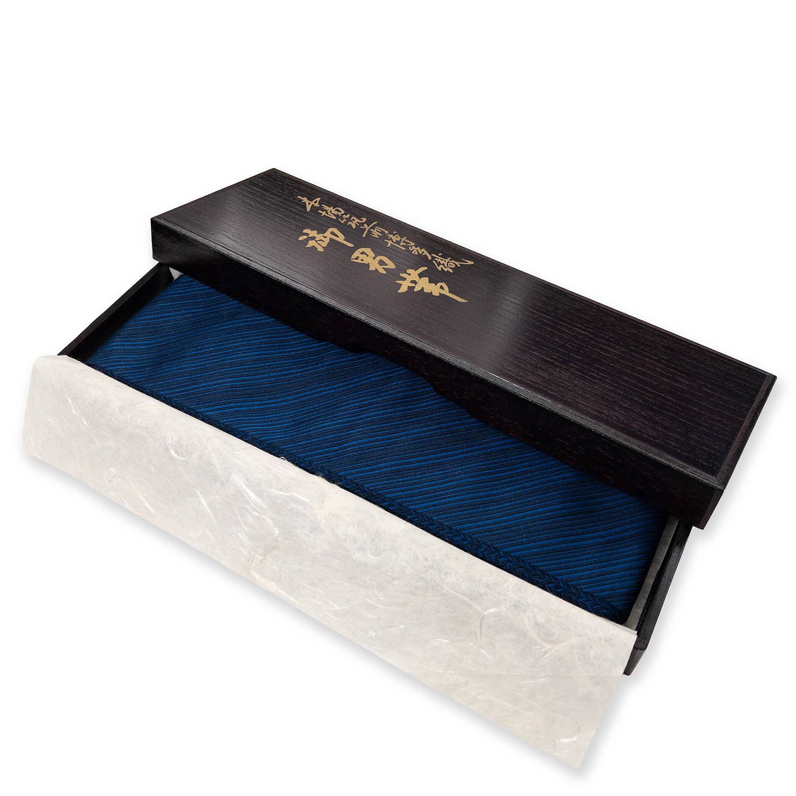 VTG Japanese Men’s Silk Hakata Obi Indigo Unused in Original Lacquered Box