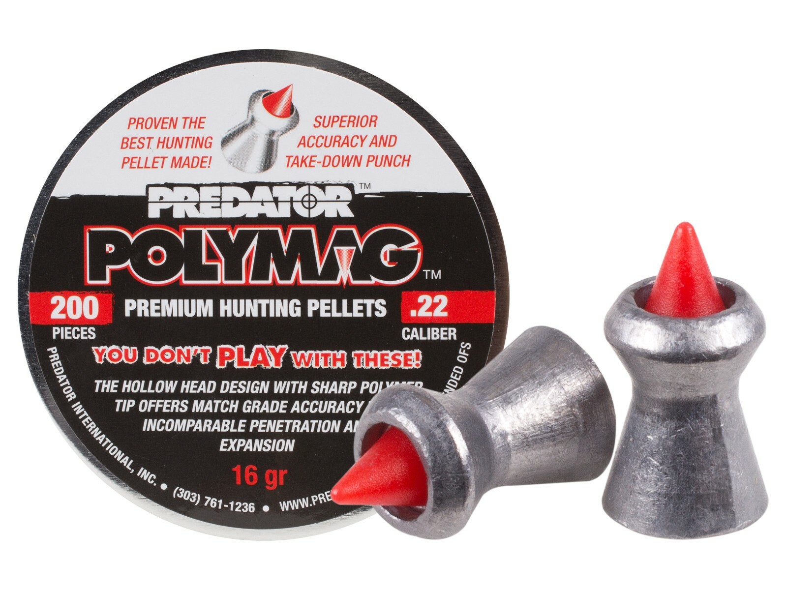 JSB PREDATOR POLYMAG 200 Count POINTED 5.5mm .22 Caliber Premium Airgun Pellets