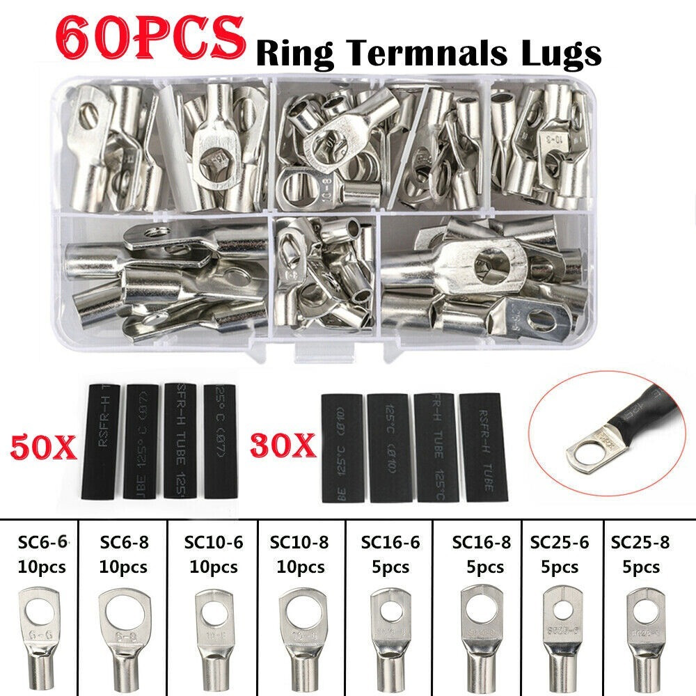 140/280Pcs Battery Cable Lugs Eyelets Copper Ring Terminal Crimp Wire Connectors