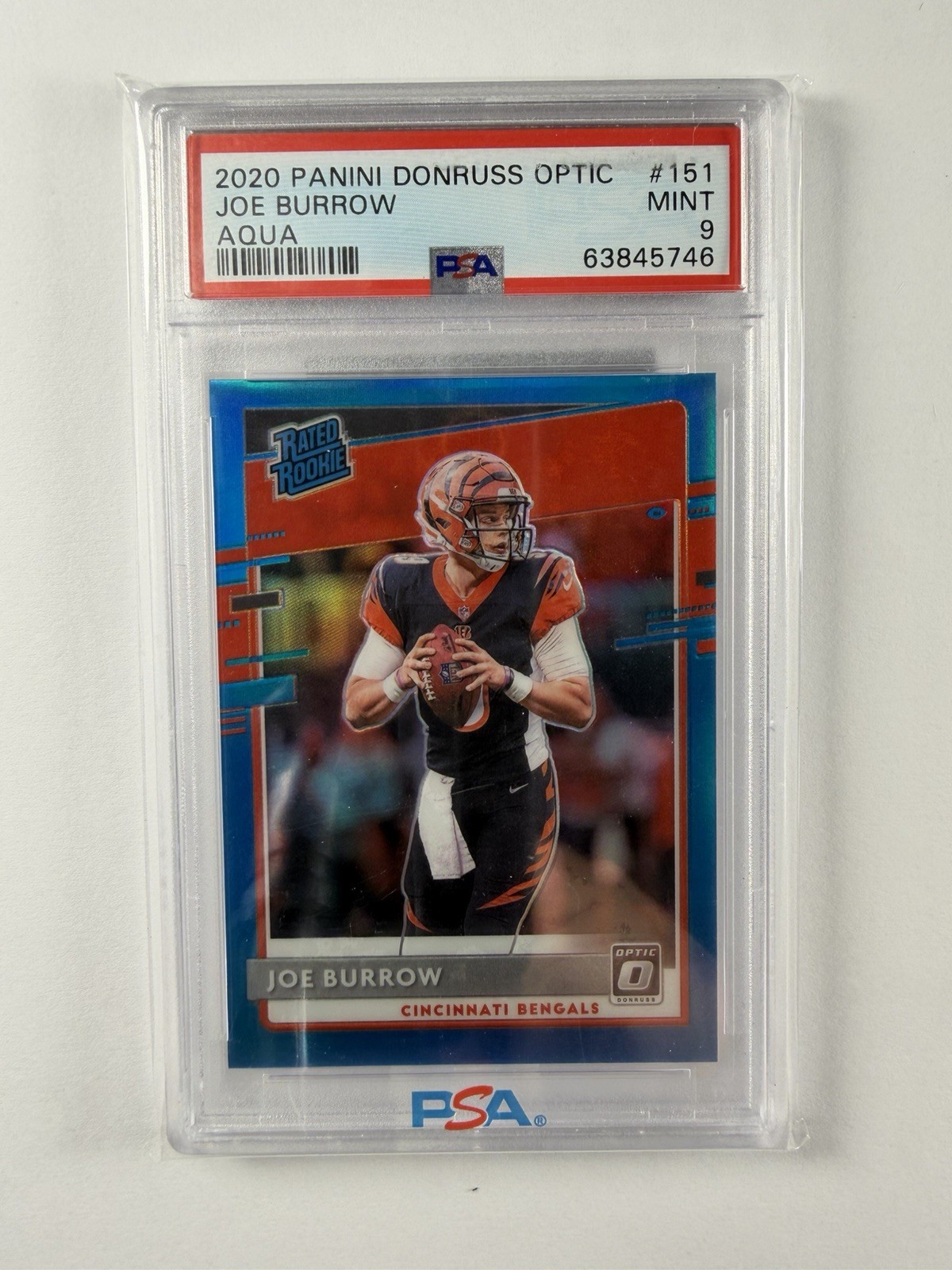 Panini 2020 Donruss Optic Joe Burrow Rated Rookies Aqua Prizm /299 PSA 9 Panini 2020 Donruss Optic Joe Burrow Rated Rookies Aqua Prizm /299 PSA 9