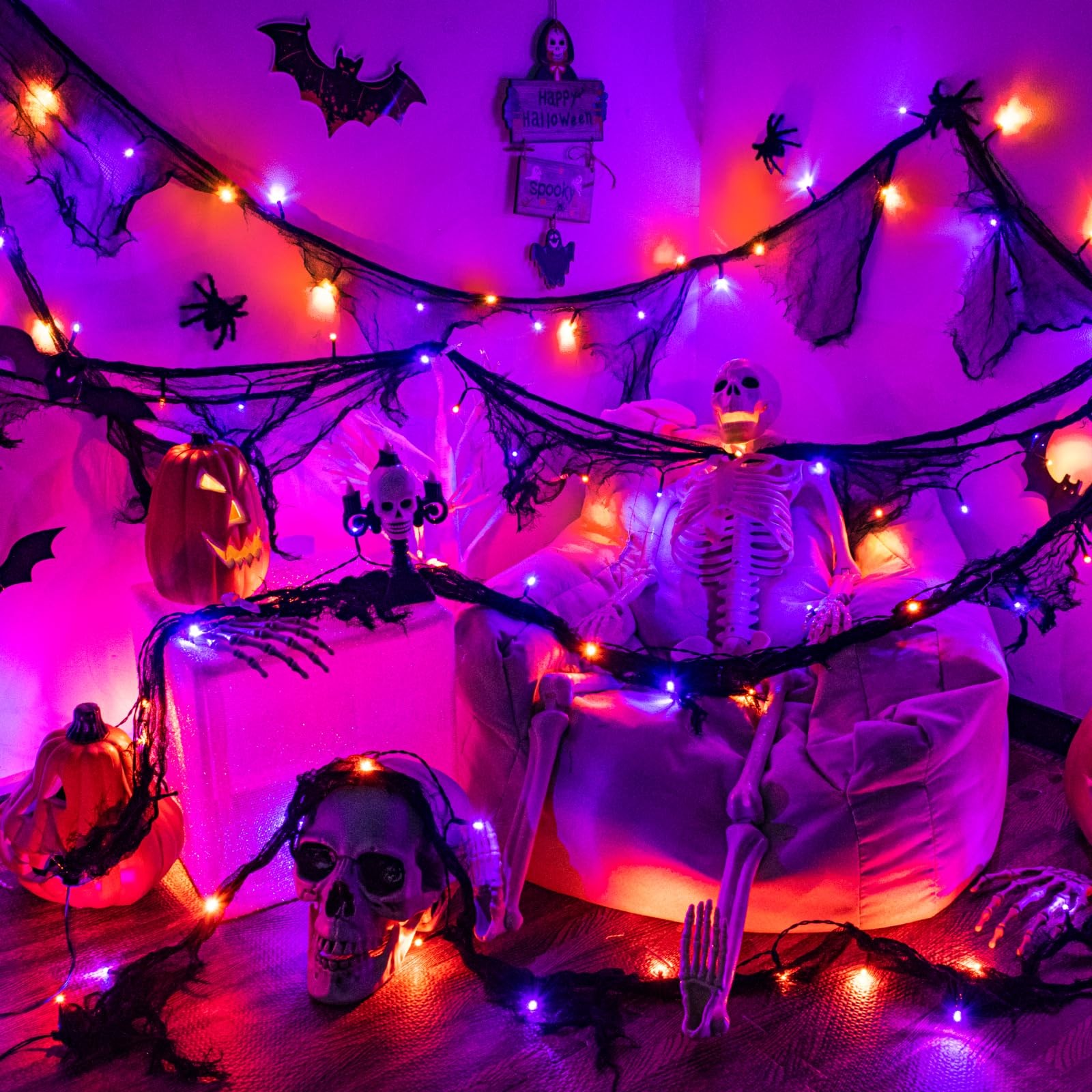 FFZZKJ Halloween Lights String Garland Creepy Black Cloth 10Ft,