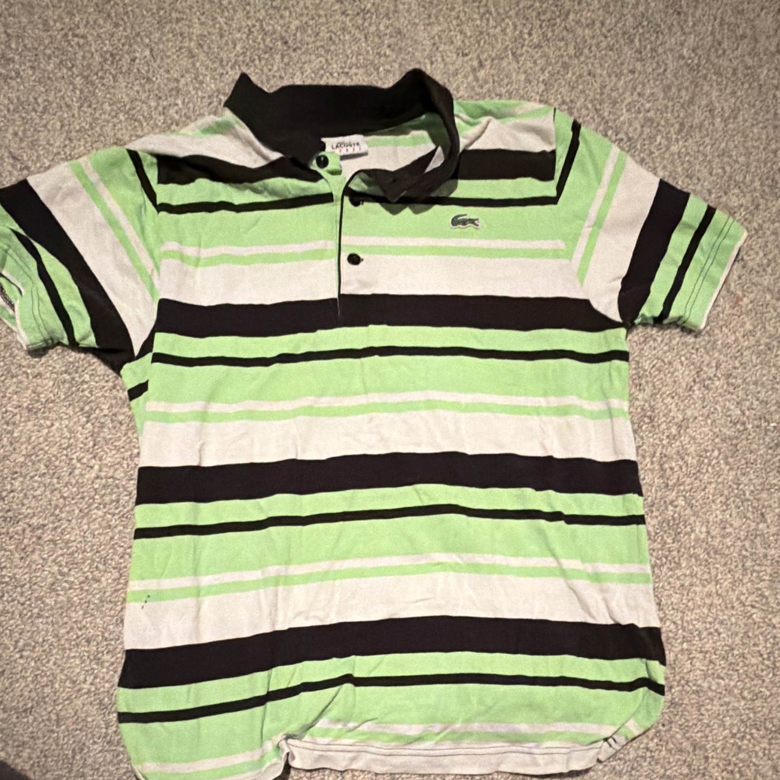 Lacoste Sport Men\'s Striped Polo Size 5 Short Sleeve Collared Green White