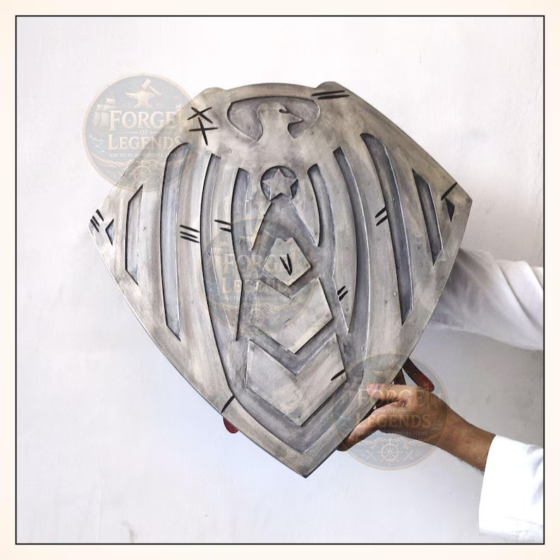 Handcrafted Medieval Wooden Shield Leather Strapped LARP Armor Fantasy Wall Gift