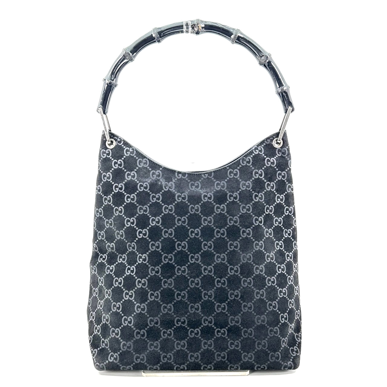 Vintage GUCCI Bamboo Shoulder Bag  Suede GG Black Authentic