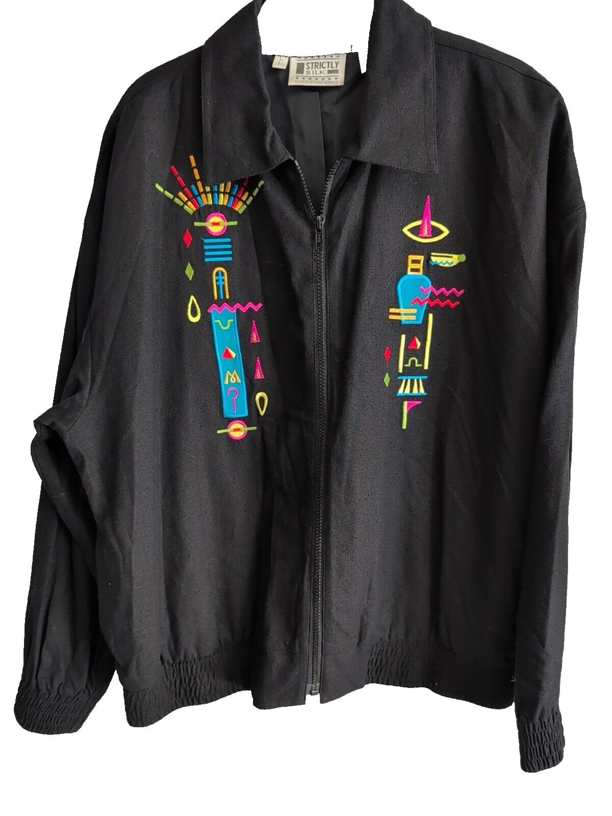 Strictly Silk Saint Germain Jacket Large Embroidered Tribal Bomber Resort Wear Strictly Silk Saint Germain Jacket Large Embroidered Tribal Bomber Resort Wear
