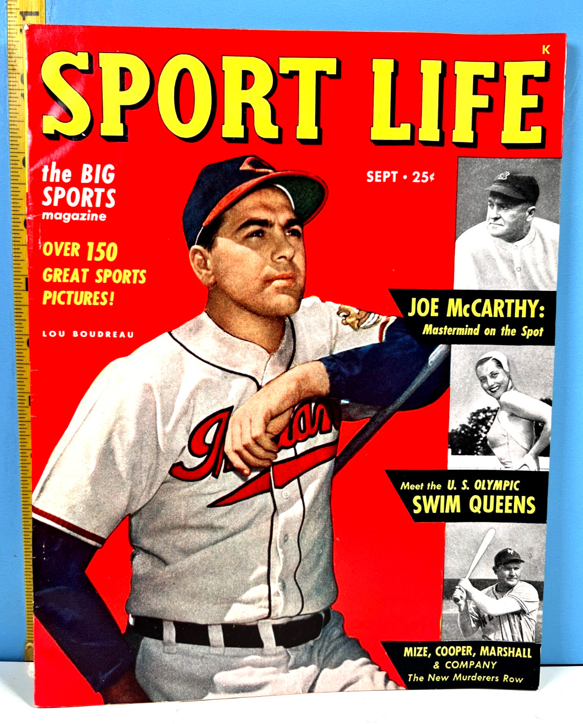 1948 Sept. SPORT LIFE MAGAZINE Lou Boudreau Cover HIGH GRADE