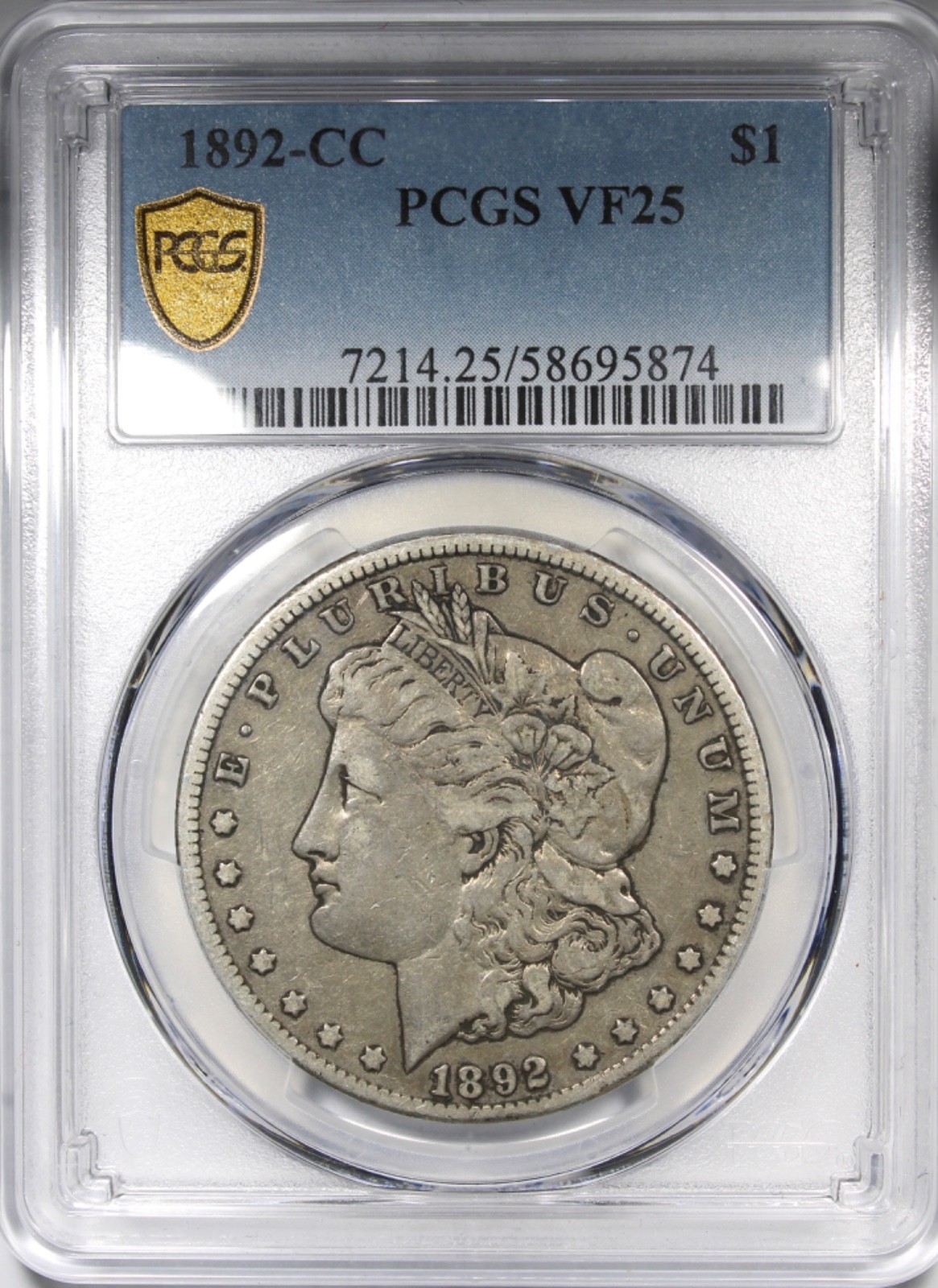 1892-CC Morgan Dollar PCGS VF25 Circulated Key Date $1