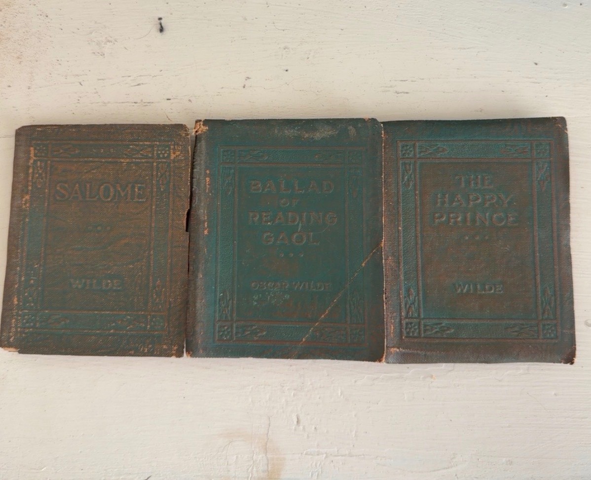 3 Antique Little Leather Library Miniature Library books by Oscar Wilde