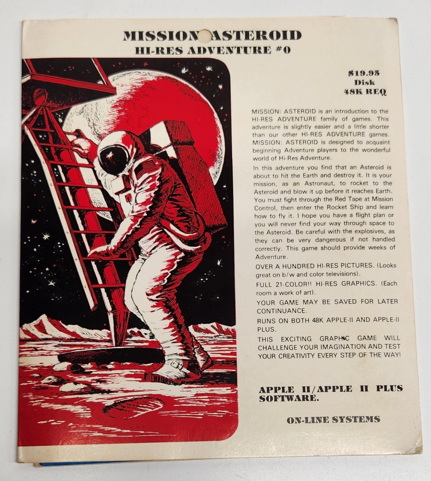 Vintage Apple II Mission Asteroid Sierra On-Line Sierra Venture 1980 