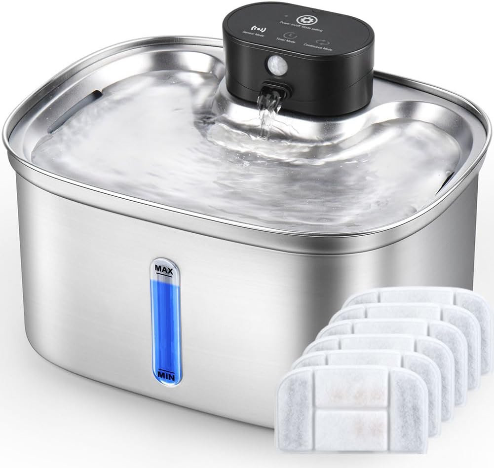 Wireless Cat Water Fountain Stainless Steel, 5L/169Oz Automatic Pet Water Dispen