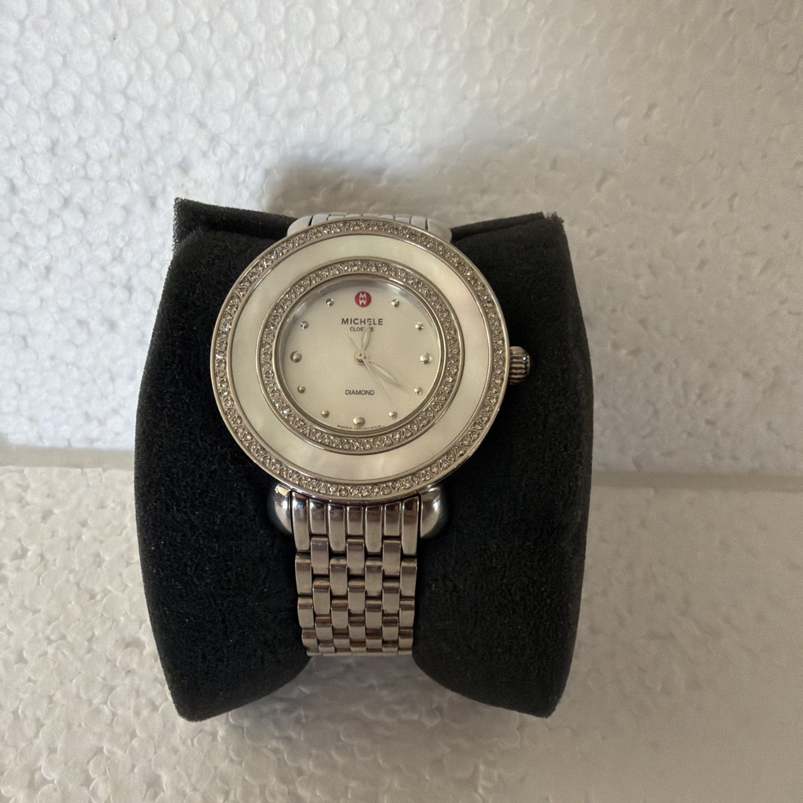 Michele Cloette Mop Diamond Bezel 38mm .64 Ct Tw Quartz Ladies Watch Working 