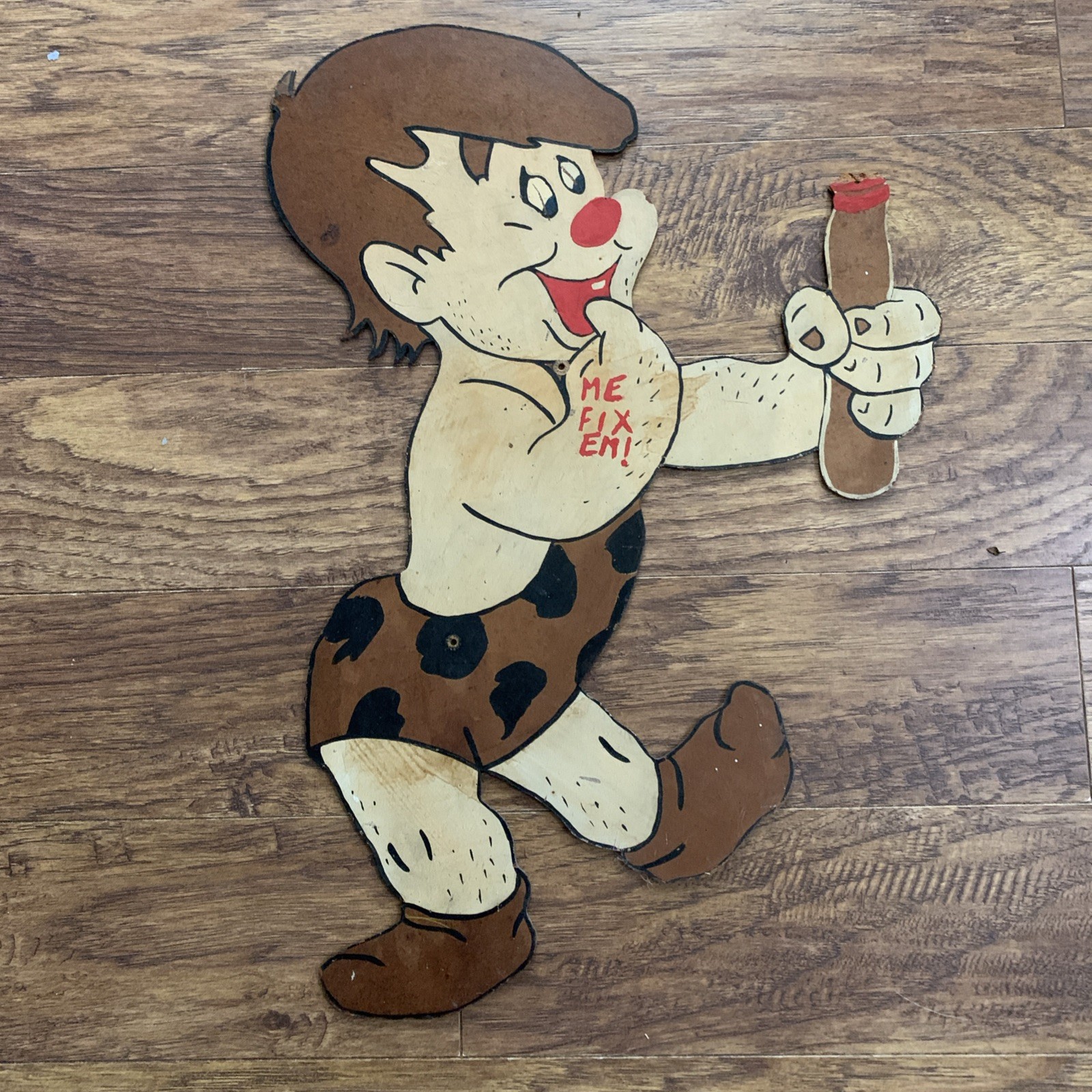 Vintage Hand Painted Disney Primitive Pete Wooden Cutout Sign