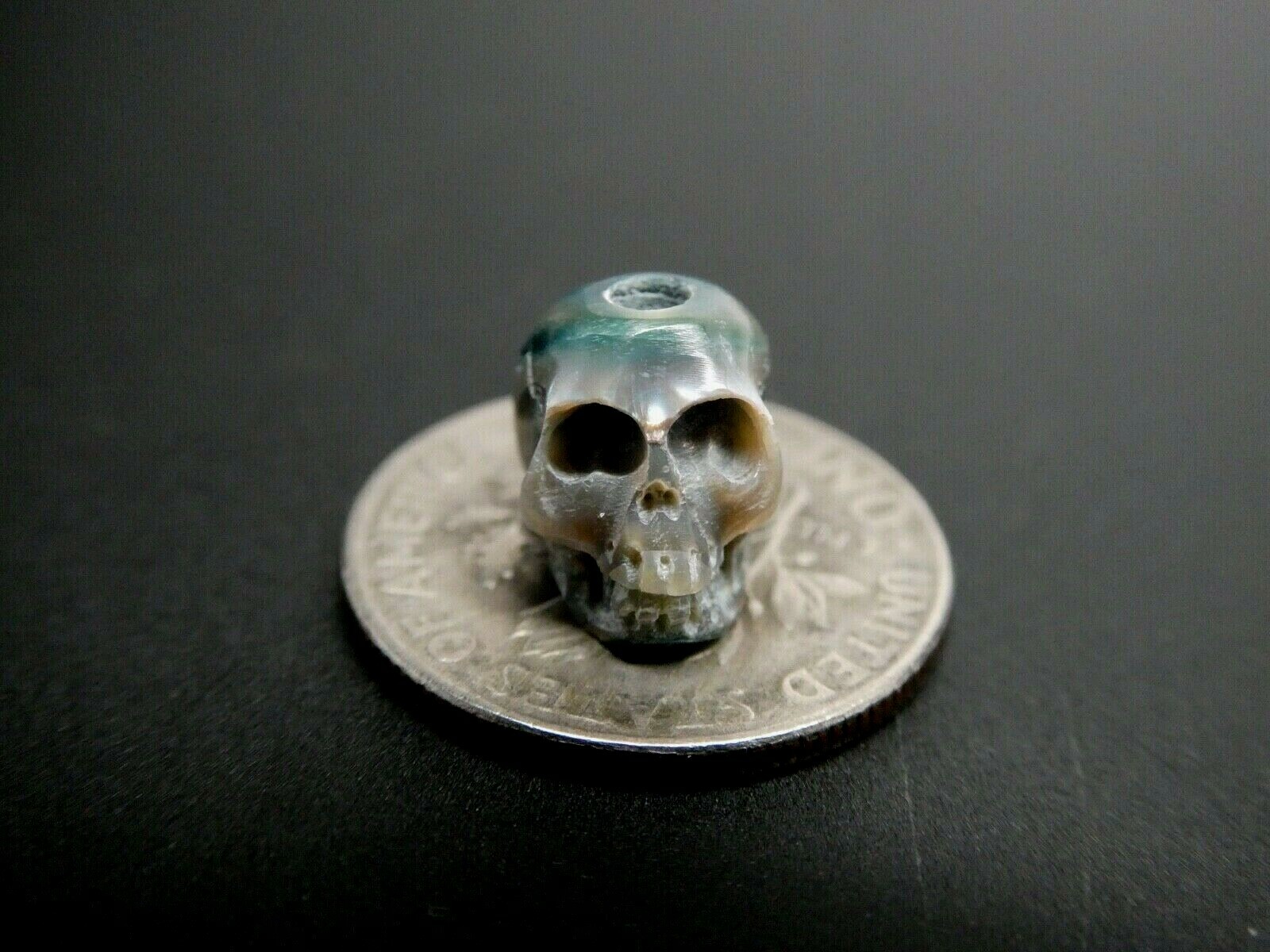 Skull Bead Rare Intricate Detail Hand Carved Blue Genuine Pearl Large Hole Bead Skull Bead Rare Intricate Detail Hand Carved Blue Genuine Pearl Large Hole Bead