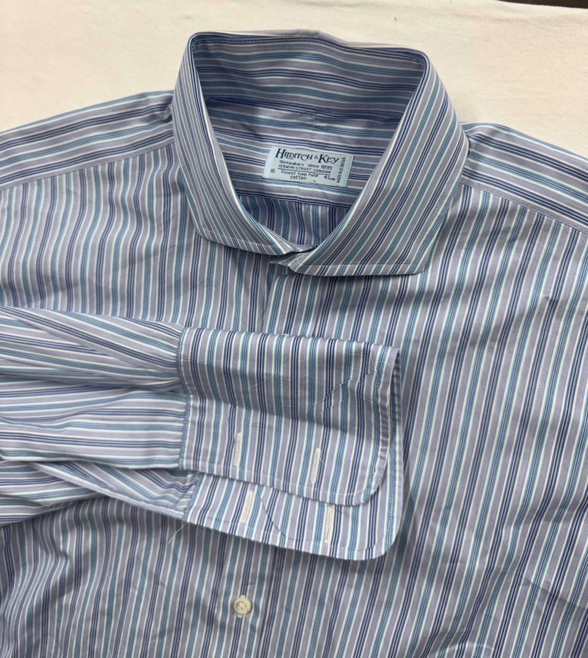 Hilditch & Key Button Up Shirt Mens 16 41 Two Fold Cotton French Cuff Made in UK