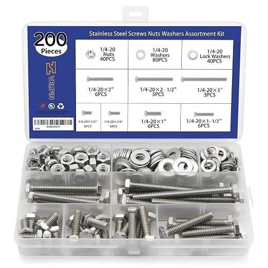 200PCS Nuts and Bolts 1/4-20 x 1/2”, 3/4”, 1”, 1-1/2”, 2”, 2-1/2”, 3