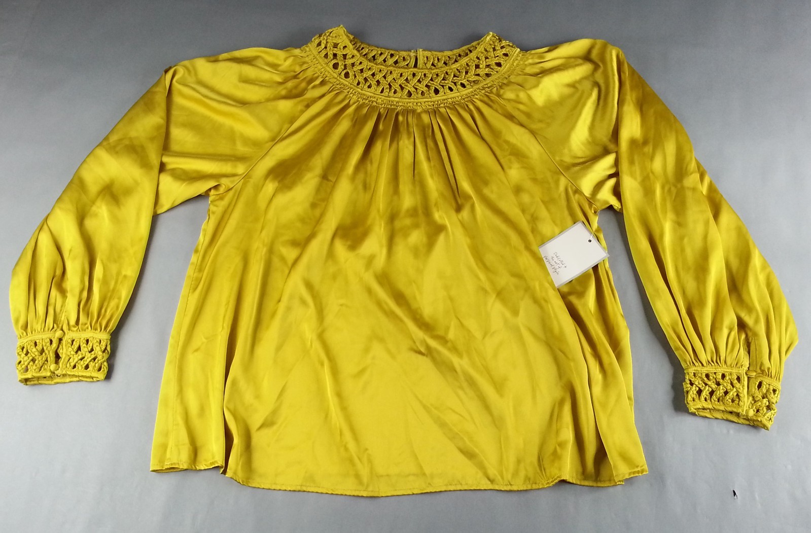 NEW NWT Calligraphie Size XL Polyester Blouse Braided neck line and cuff Top
