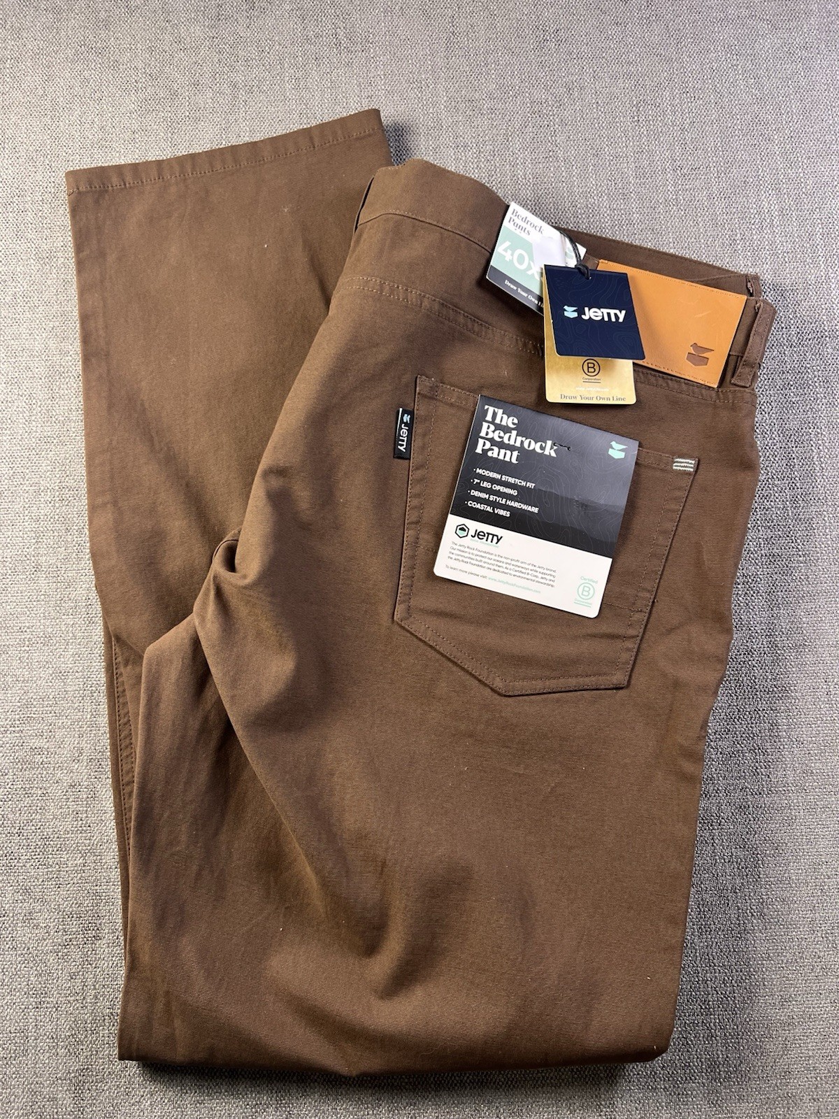 Jetty The Bedrock Pants Men’s 44x32 Brown Straight Canvas Coastal Vibe Stretch