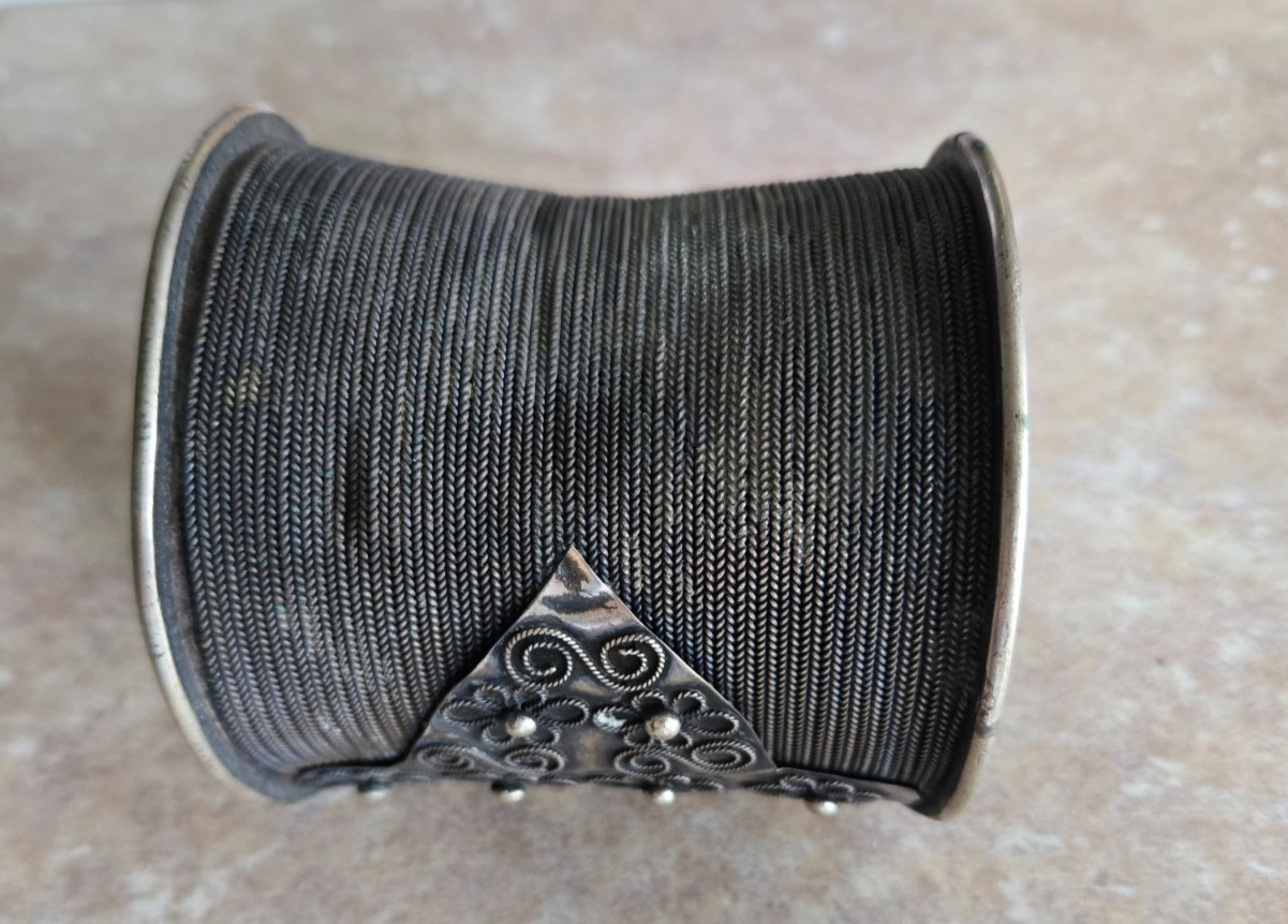 Vintage Silver Tribal Ethnic Extra Wide Open Cuff Bracelet Old Turkmen Cuff   #2