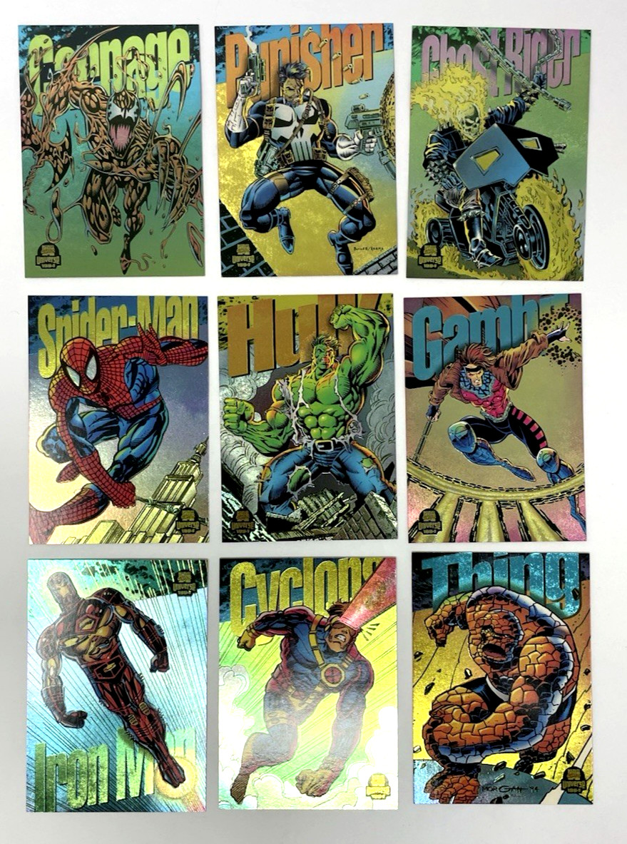 1994 Marvel Limited Edition Power Blast Foil Rainbow Complete Set #1-9 M/NM