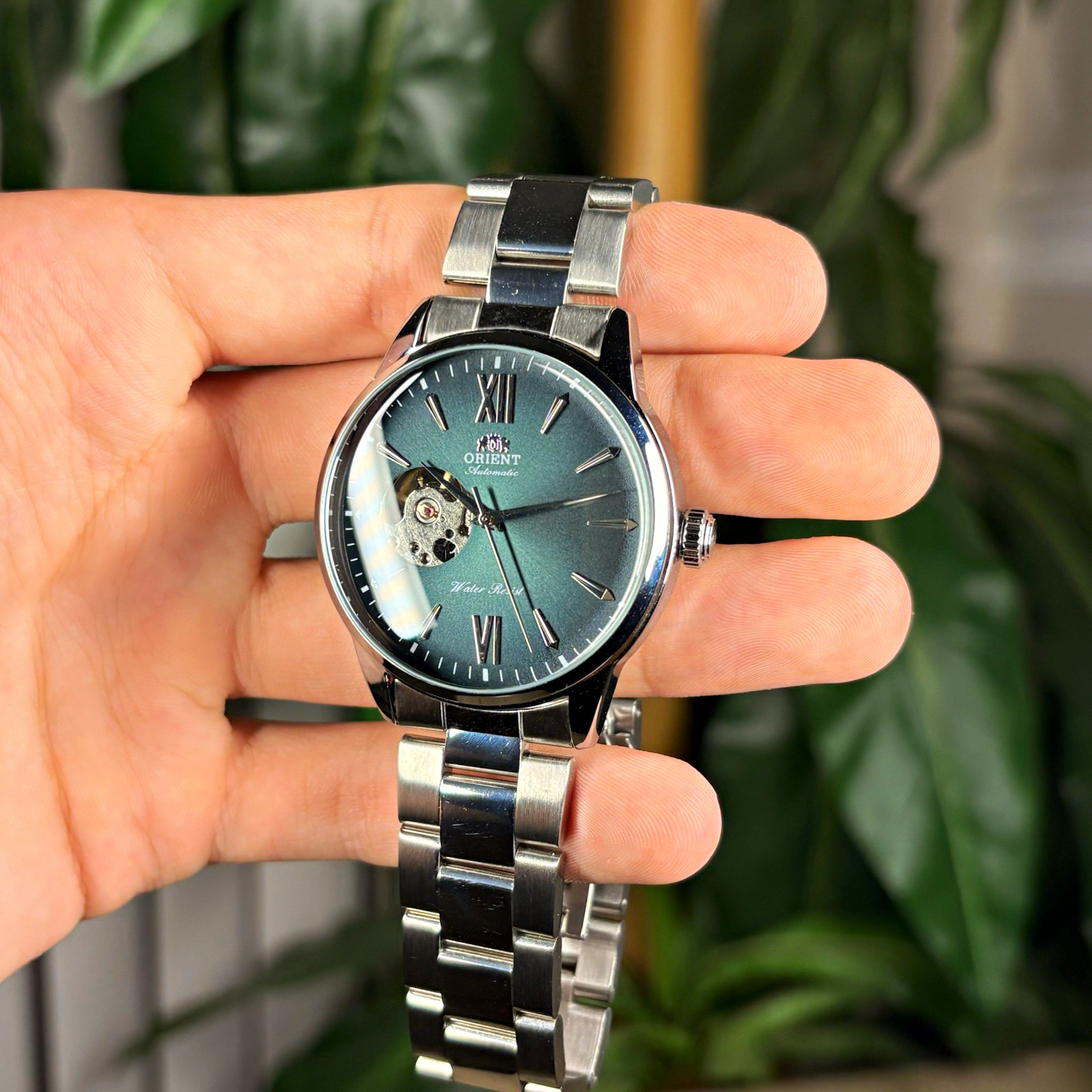 Orient Bambino Open Heart Automatic Green Sunburst Dial Steel Water Resistant