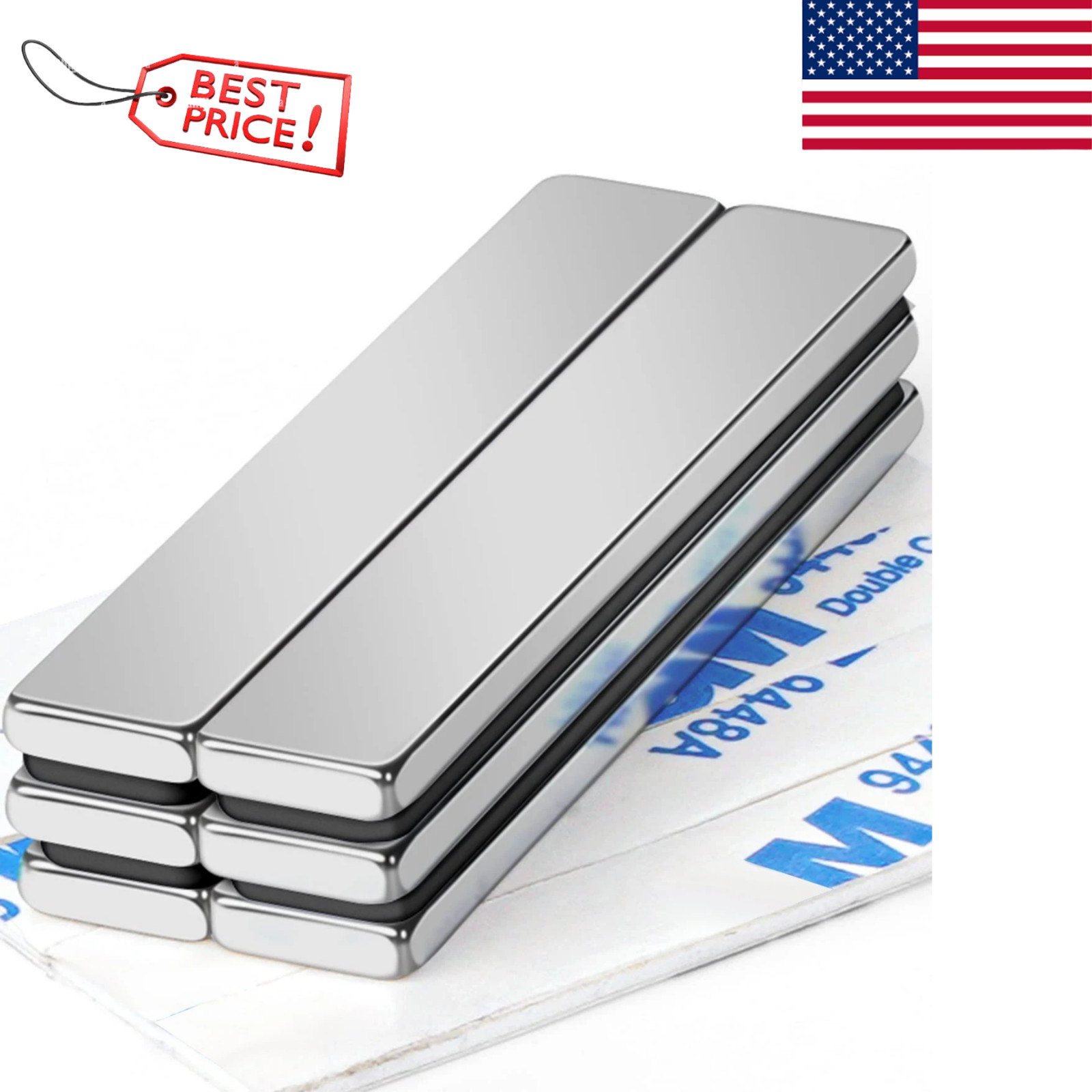 6 Pack Super Strong Bar Magnets Heavy Duty, Large Flat Magnetic Powerful Strips