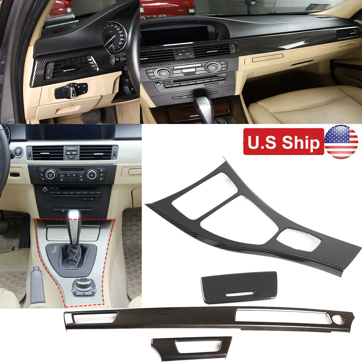 ABS Carbon Fiber Interior Panel trim Cover For BMW 3 328i Coupe 2008-12 US