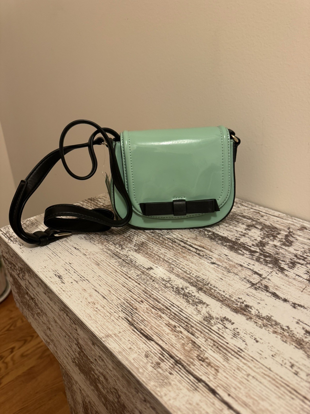 Kate Spade Chelsea Park Crossbody Purse Patent Leather Bow Green With Dust Cover