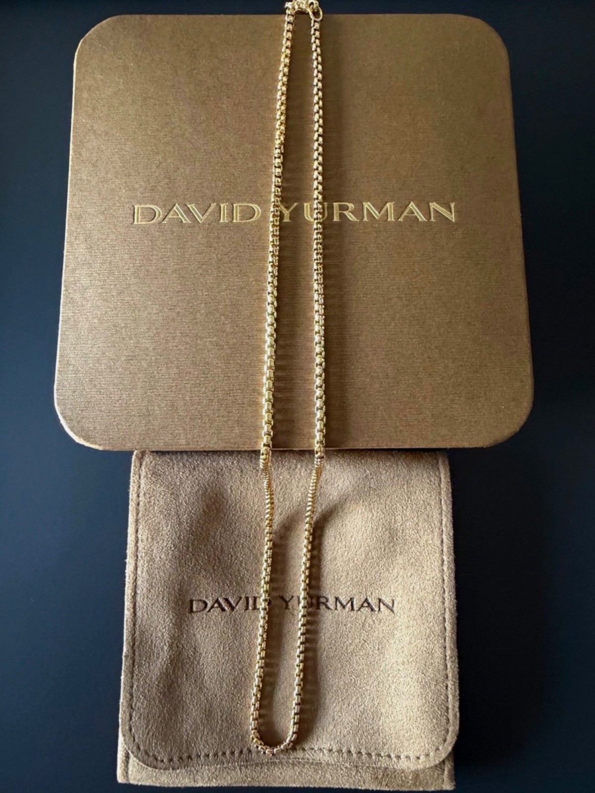 David Yurman 18K Yellow Gold 2.7mm Box Chain Necklace 19” Lobster Clasp